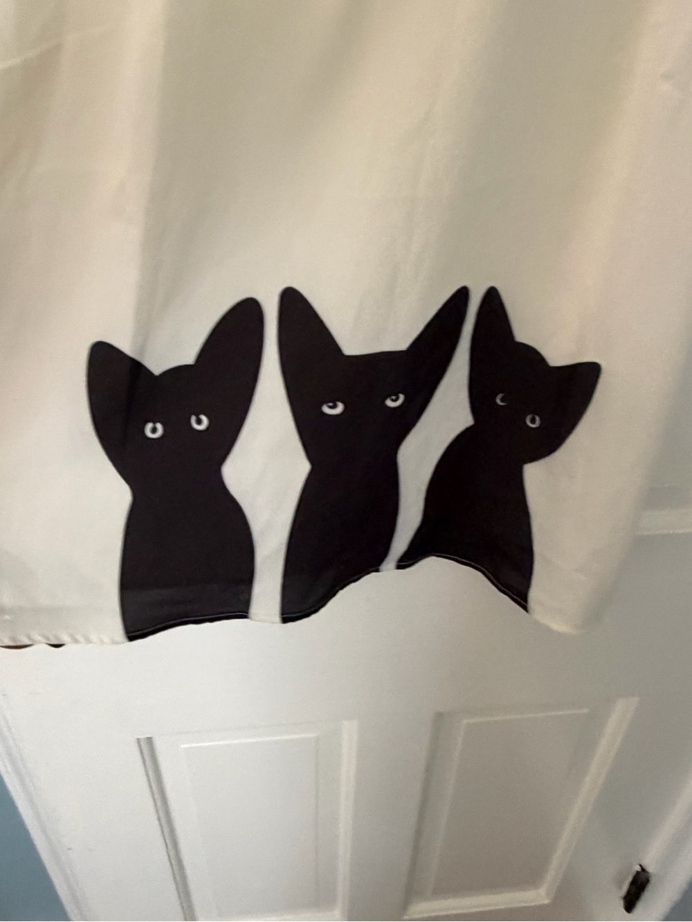 ModCloth M White Curtain Panel with Three Black Cat Silhouettes